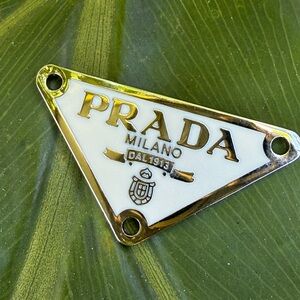 PRADA Milano Cream & Silver Triangle Logo PLAQUE